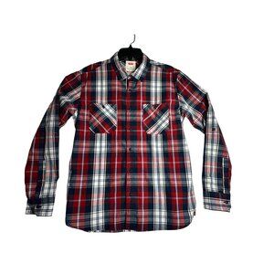 Levis L/S Red Plaid Button Down Shirt Mens Medium
